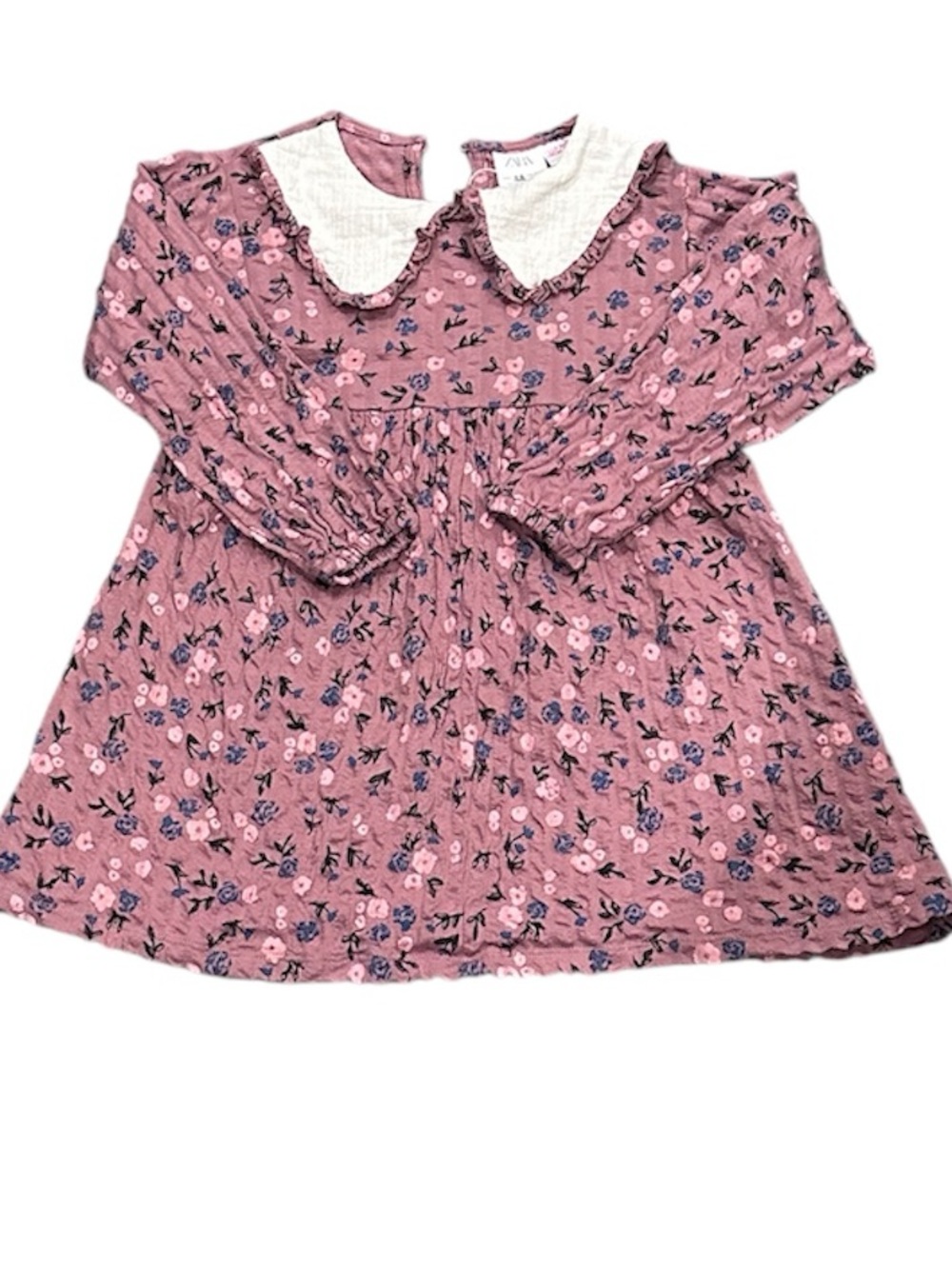 Zara Kids Mauve Floral Long Sleeve Casual Dress 4-5 Years Old 98% Cotton